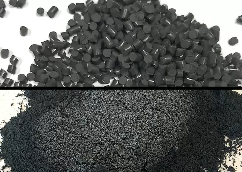 应用实例: 通过将样品放置于两个125mL研磨罐中，– 100 °C冷冻脆化，实现黑色氟碳橡胶（FKM）快速研磨粉碎。